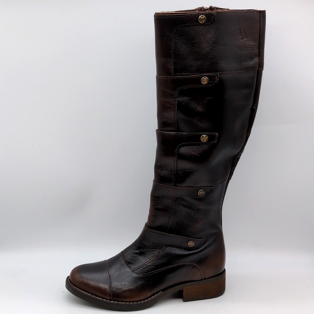 Luxe De Leon Shoes Womens Brown 7 Leather Riding Boots Knee High‎ Zip Stretch